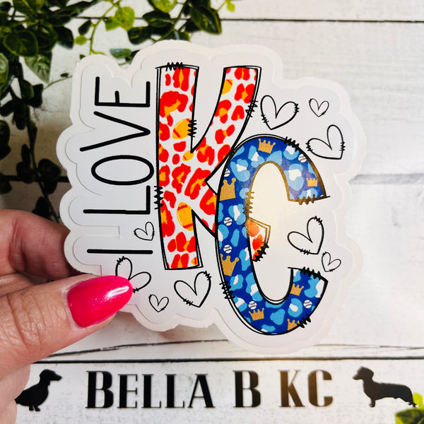 KC Dual Team I Love KC Leopard Waterproof Vinyl Sticker