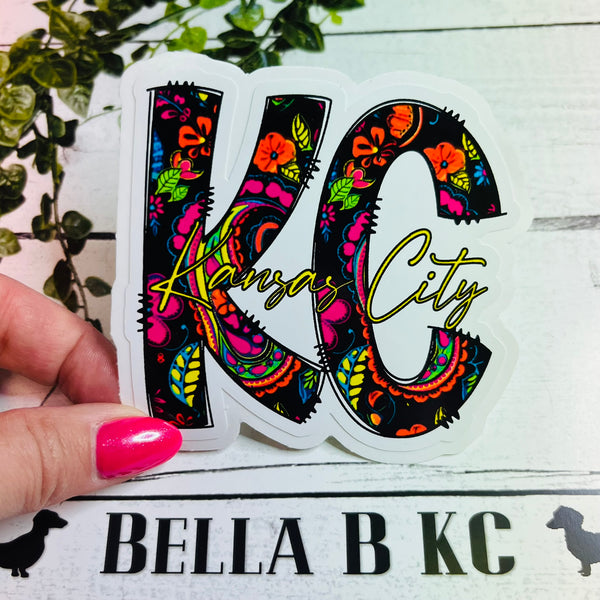 Kansas City Neon Flowers Waterproof Vinyl Sticker