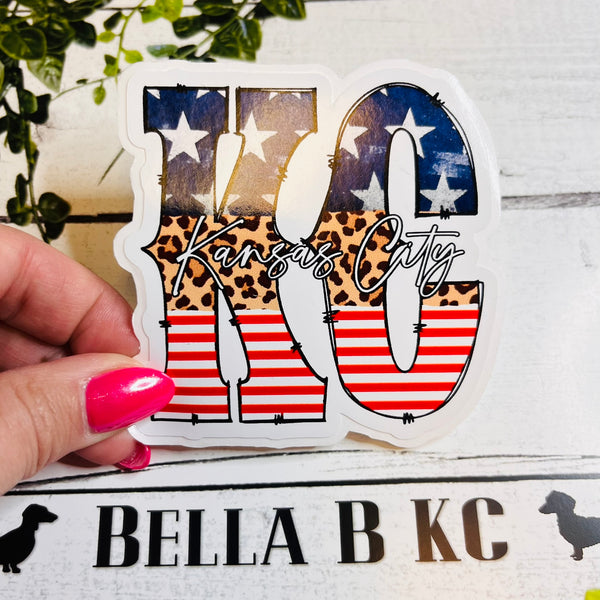 Kansas City Stars & Stripes Leopard Flag Waterproof Vinyl Sticker