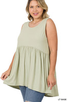 CURVY Sleeveless Baby Doll Tank Top - Light Sage