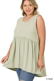 CURVY Sleeveless Baby Doll Tank Top - Light Sage