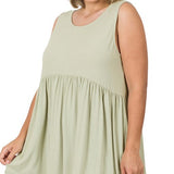 CURVY Sleeveless Baby Doll Tank Top - Light Sage