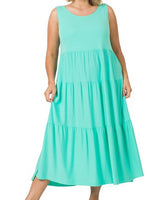 CURVY Sleeveless Tank Midi Tiered Dress - Mint