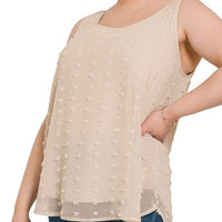 CURVY Swiss Dot Sleeveless Tank Top - Sand Beige