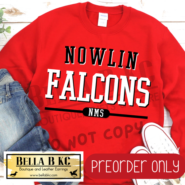 **PREORDER ONLY** Nowlin Falcons Simple Athletic Font - Tee or Sweatshirt - 1 Week Turn Around from Date of Order