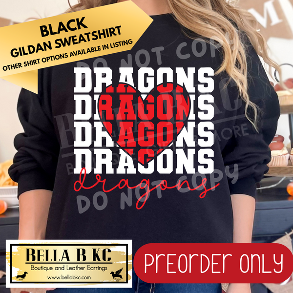 **PREORDER ONLY** Dragons Repeat Red Heart - Tee or Sweatshirt - 1 Week Turn Around from Date of Order