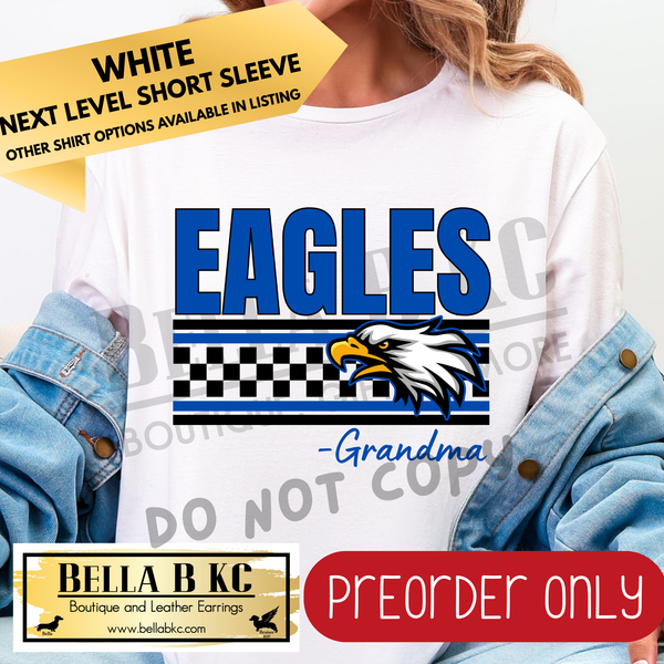 **PREORDER ONLY** Eagles GRANDMA BLUE Checkered Lines Mascot Tee or Sweatshirt - 1 Week Turn Around from Date of Order