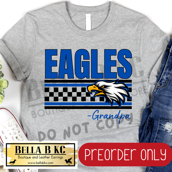 **PREORDER ONLY** Eagles GRANDPA BLUE Checkered Lines Mascot Tee or Sweatshirt - 1 Week Turn Around from Date of Order (Copy)