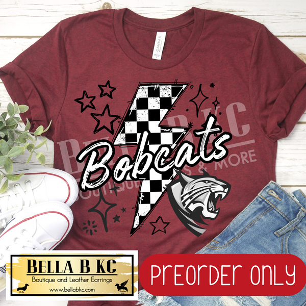 **PREORDER ONLY** Bobcats Checkered Bolt - Tee or Sweatshirt - 1 Week Turn Around from Date of Order