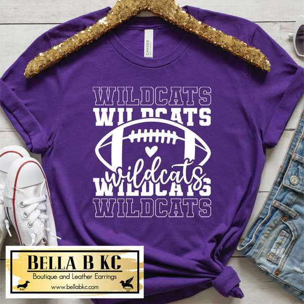 Wildcats Football *White Print* on Purple Tee or Sweatshirt