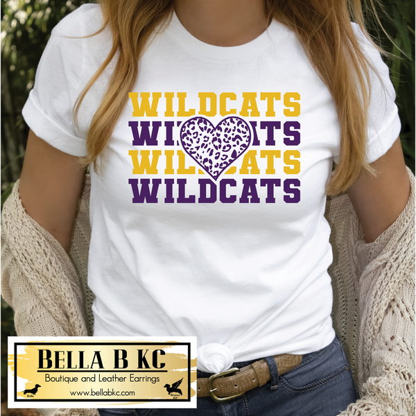 Wildcats Repeat with Heart Purple and Gold on Tee or Sweatshirt