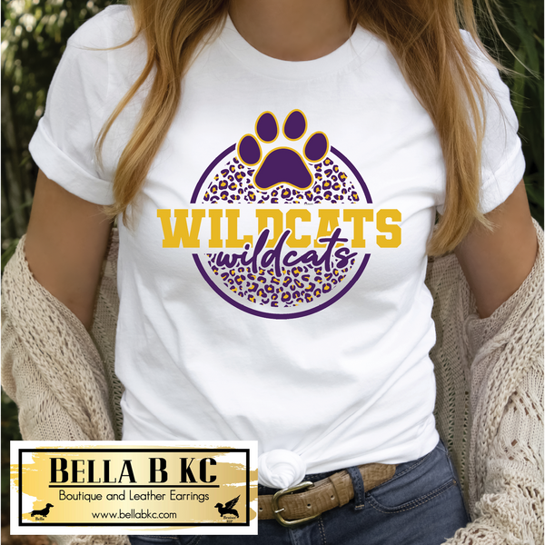 Wildcats Round Leopard Purple and Gold on Tee or Sweatshirt