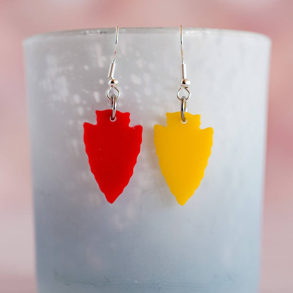 Acrylic - Petite Retro Red & Yellow Arrowhead Dangles