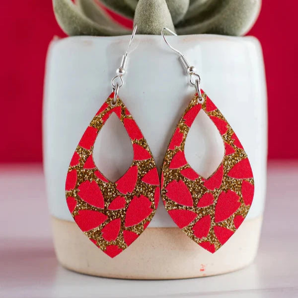 Acrylic - Red Arrowhead Glitter Print Medium Cutout Teardrop Dangles