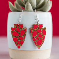 Acrylic - Red Arrowhead Glitter Print Medium Arrowhead Dangles