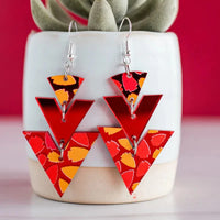 Acrylic - Red & Gold Arrowhead Mirror Print Triple Triangle Drops