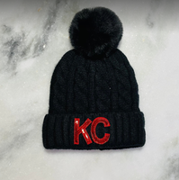 KC Bling Beanie: Black with Red KC
