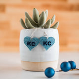 Acrylic - Dk Blue & Lt Blue Glitter KC Heart Dangles KC Mens Soccer