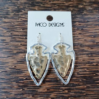 Hammered Two Tone Arrowhead Earrings: Silver