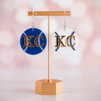 Acrylic - Blue & White KC Baseball Double Layered Dangles