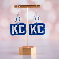 Acrylic - Blue & White KC Baseball Double Layered Drop Dangles