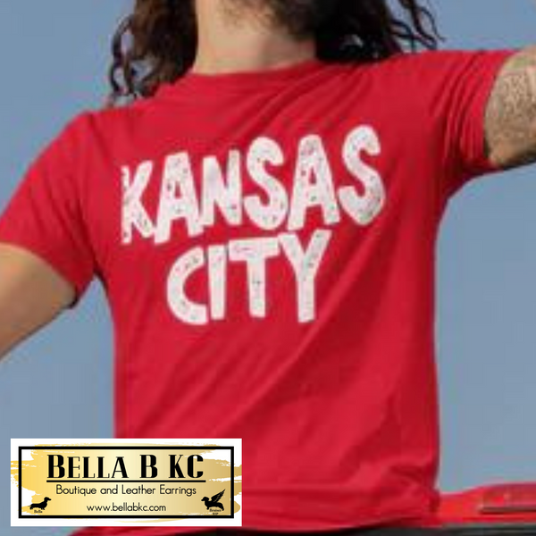 KC Football White Grunge Kansas City on Red Tee or Sweatshirt