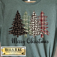 Christmas - Merry Christmas Plaid Leopard Trees Tee