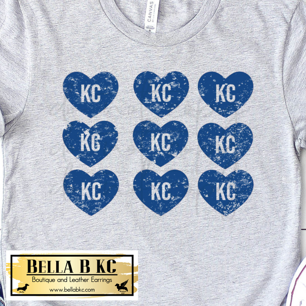 KC Baseball Blue Grunge Hearts Tee or Sweatshirt