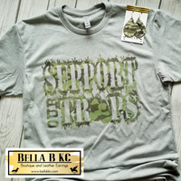 Camo Support our Troops on Gray T-Shirt