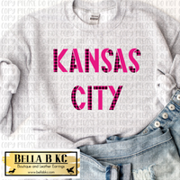 Valentine's Day Kansas City Pink Leopard Letters Tee or Sweatshirt