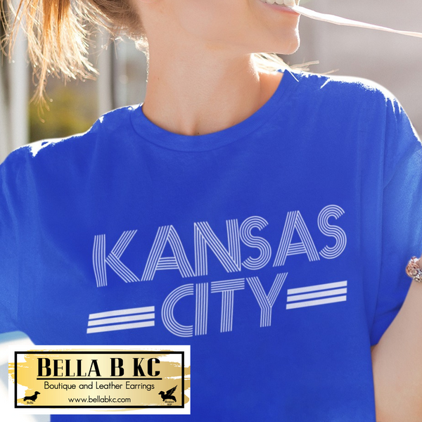 KC Baseball Kansas City White Deco Lines Tee or Sweatshirt on Blue