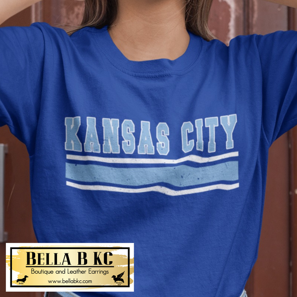 KC Baseball Kansas City Blue and White Stripes Tee or Sweatshirt on Blue