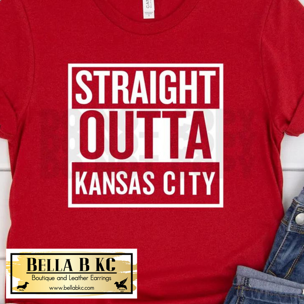 KC Football Straight Outta Kansas City on Red Tee or Sweatshirt