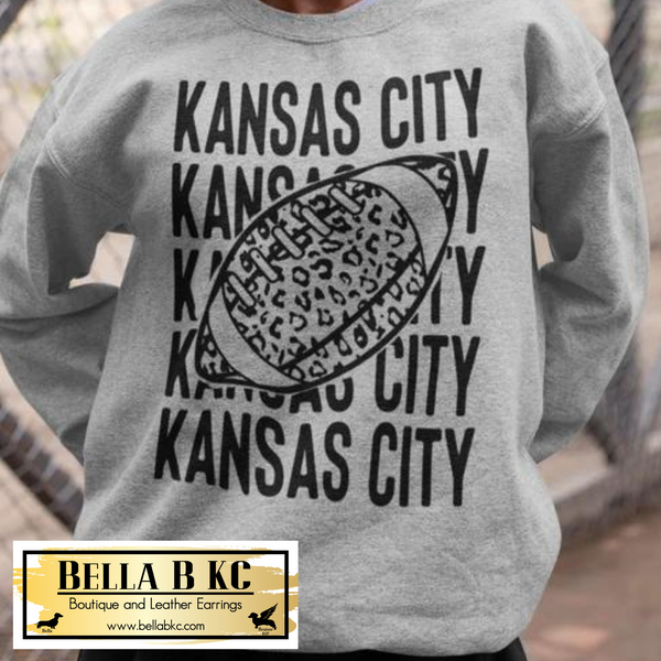 KC Football Black Kansas City Repeat with Football Tee or Sweatshirt