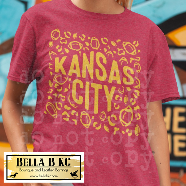 KC Football Kansas City Pop Out Leopard on Red Tee or Sweatshirt