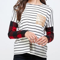 Striped and Red Buffalo Plaid Long Sleeve Top