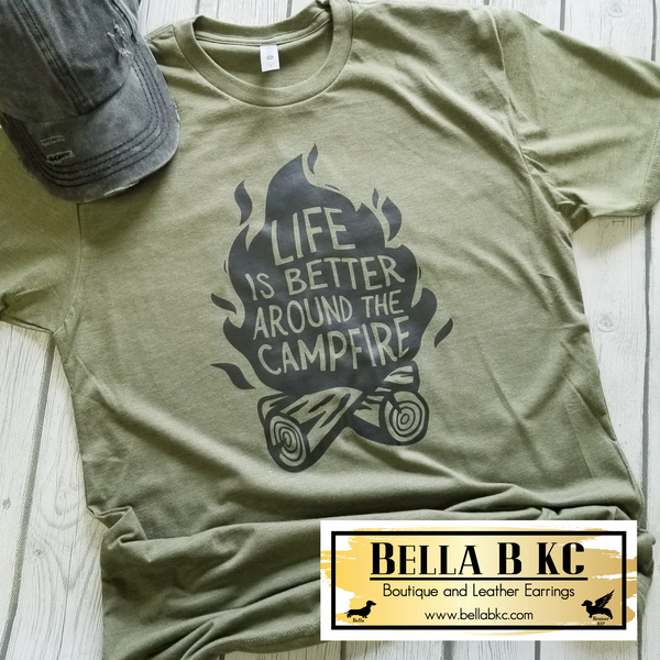 Life is Better Around The Campfire Tee on Olive