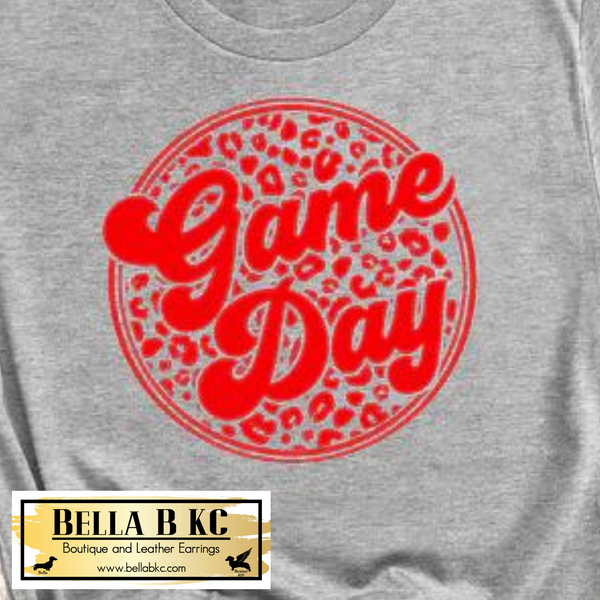 KC Football Red Round Leopard Game Day Tee or Sweatshirt