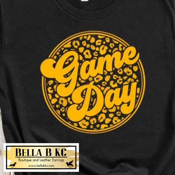 KC Football Yellow Gold Round Leopard Game Day on Red or Black Tee or Sweatshirt