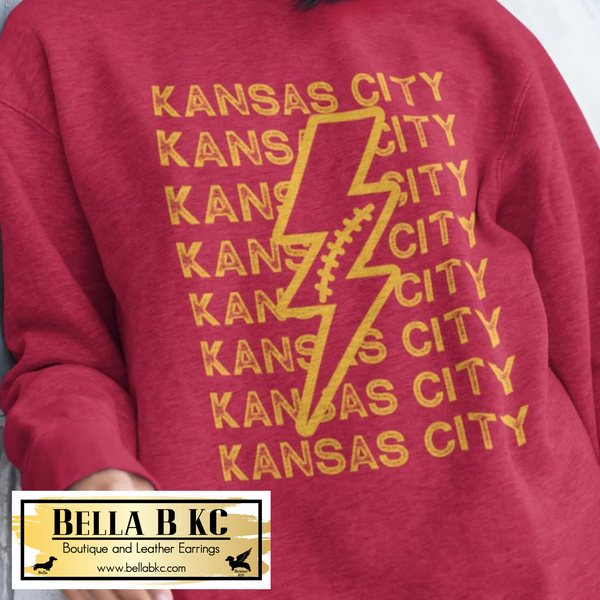 KC Football Kansas City Repeat with Bolt on Red Tee or Sweatshirt