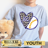 YOUTH KC Baseball Kansas City Doodle Leopard Heart Tee or Sweatshirt