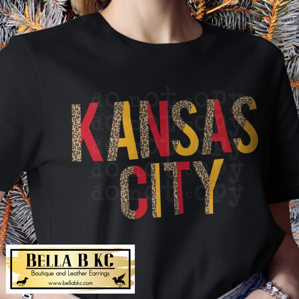 Leopard Red and Yellow Kansas City on Black Tee or Sweatshirt
