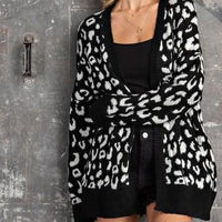 Leopard Black and White Striped Cardigan Sweater