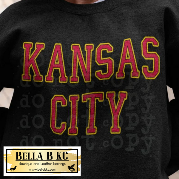 Kansas City Football Red and Yellow Athletic Font Outlined Tee or Sweatshirt