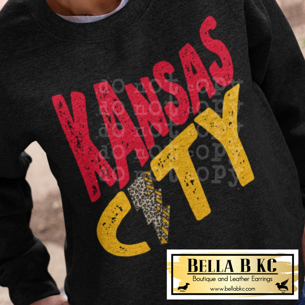 Kansas City Football Bolt Leopard Tee or Sweatshirt