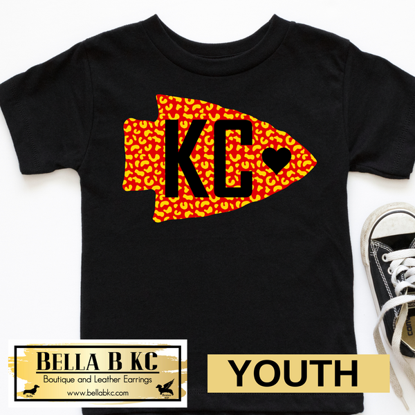 YOUTH Kansas City Football KC Red Yellow Leopard Arrowhead *BBKC Exclusive* Tee or Sweatshirt
