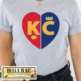 Kansas City Football Baseball Split Heart Tee or Sweatshirt