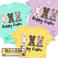 Easter Happy Easter Leopard Floral Bunnies Tee