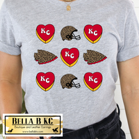 Kansas City Football Leopard Arrowhead and Hearts KC Tee or Sweatshirt