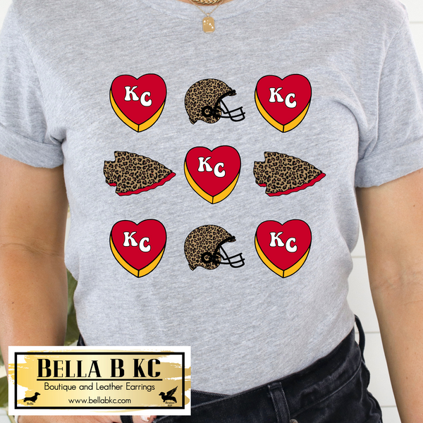 Kansas City Football Leopard Arrow and Hearts KC Tee or Sweatshirt